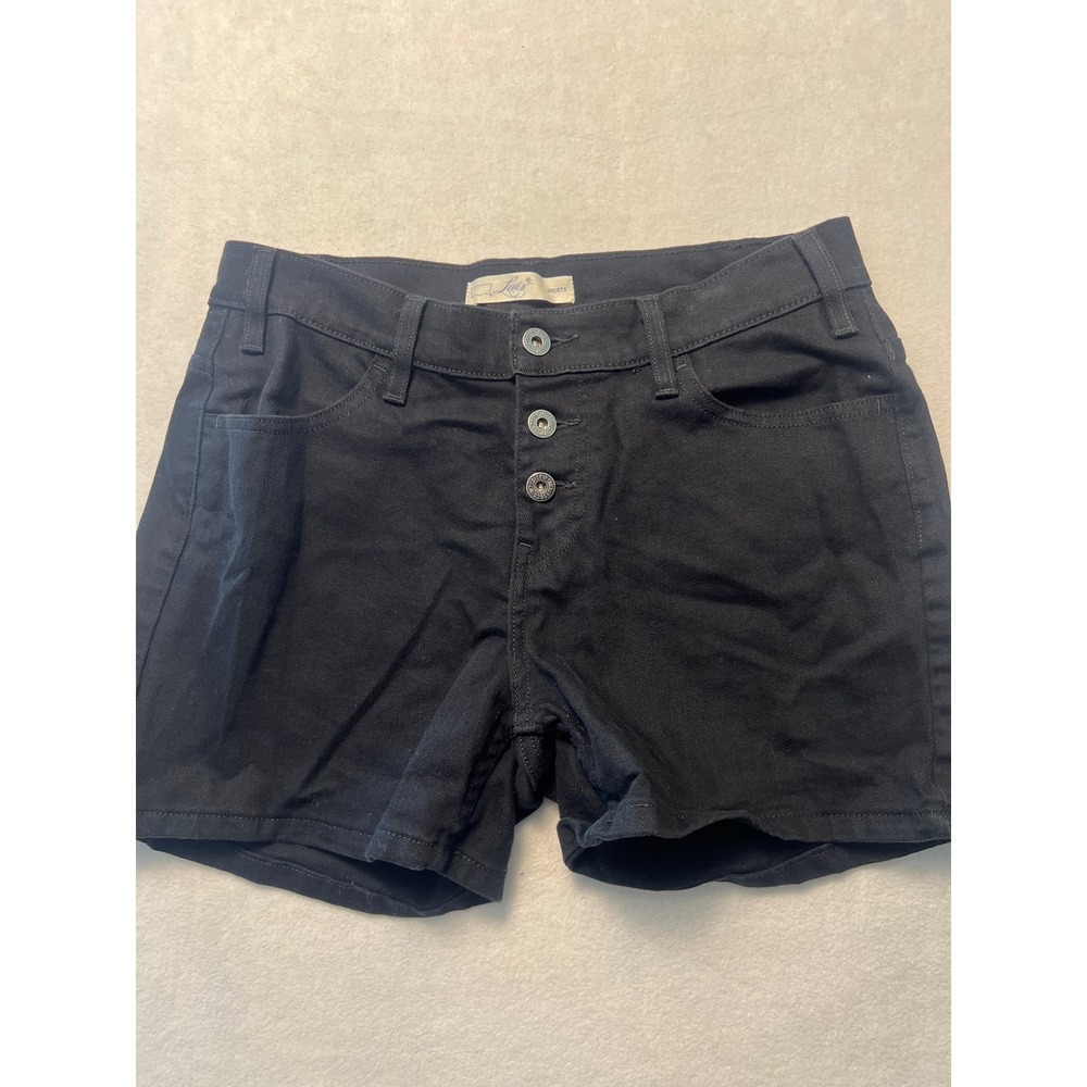 Levis 8 Shorts Denim Casual High Rise Black Exposed Button Fly Stretch Minimal